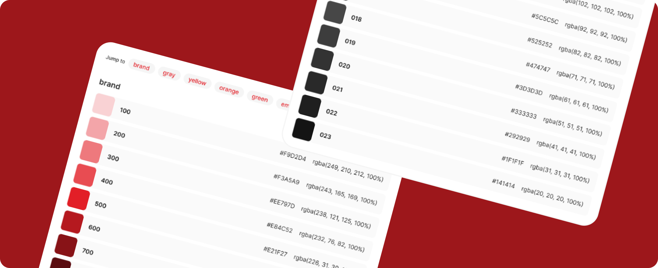Escalas de cores do Rota Design System