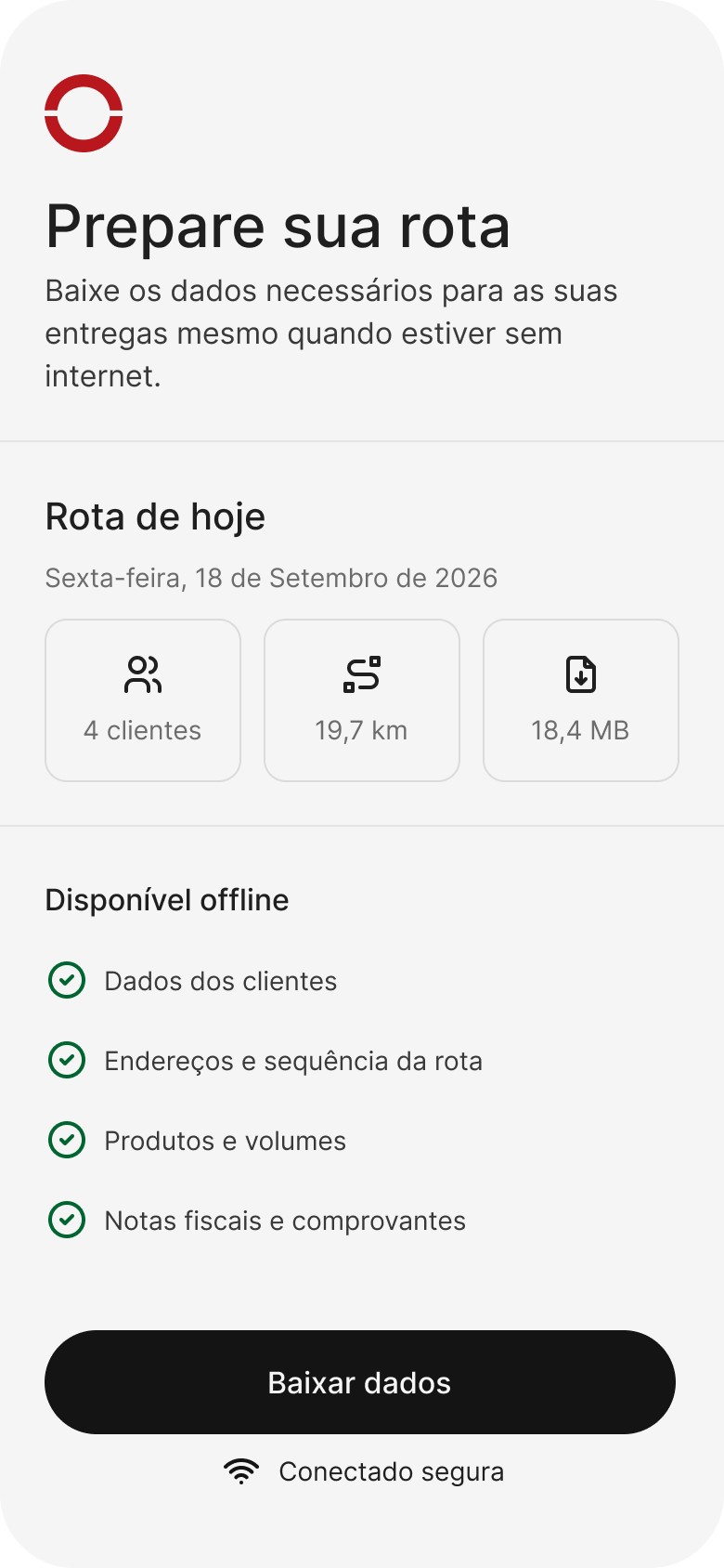 Tela de preparação da rota